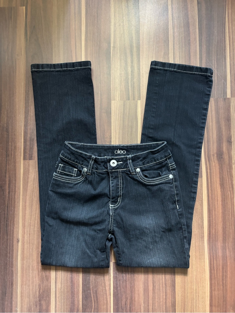 cleo Black Straight-Leg Jeans with White Contrast Stitching
